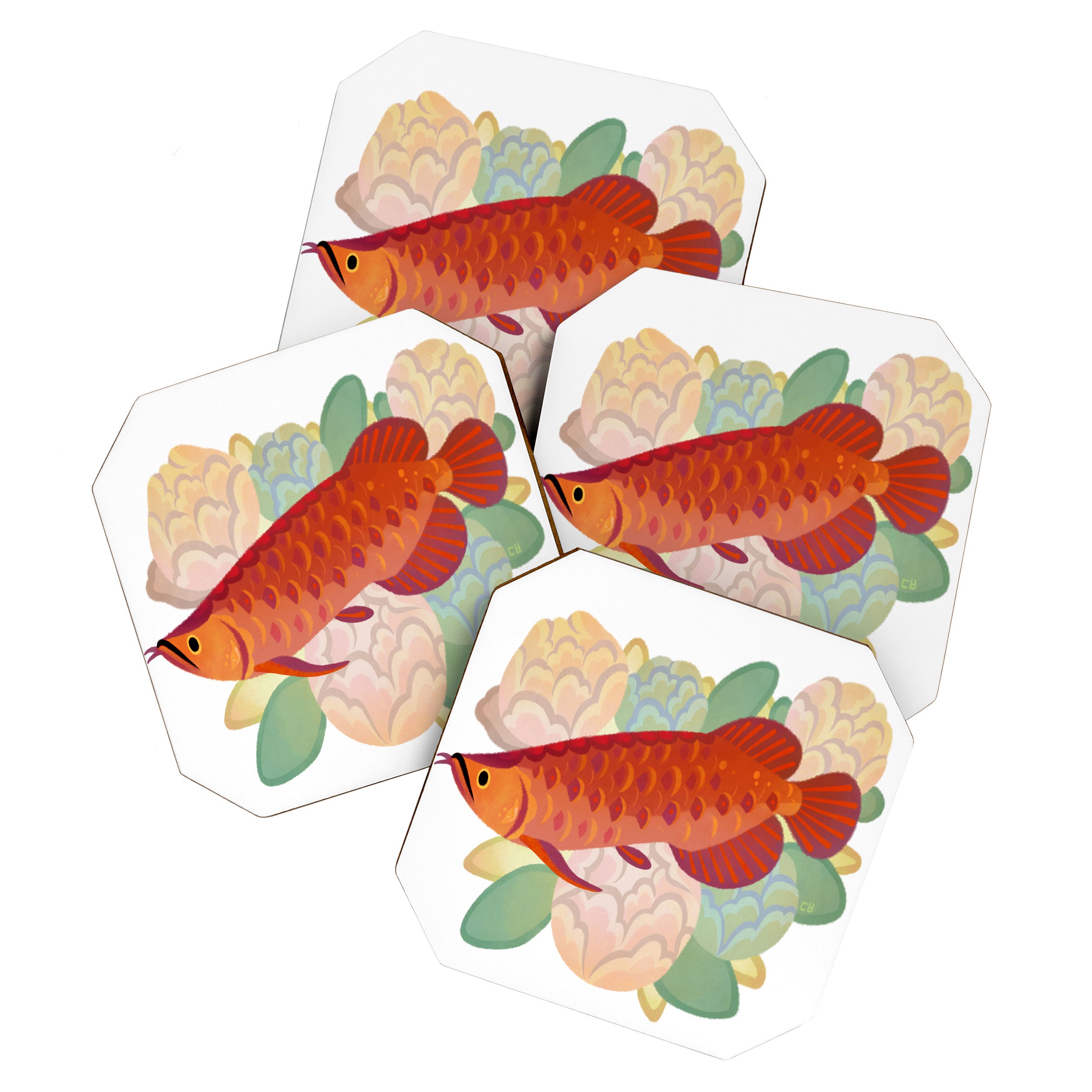 Arowana and peony 3 Coaster Gallery Image 1