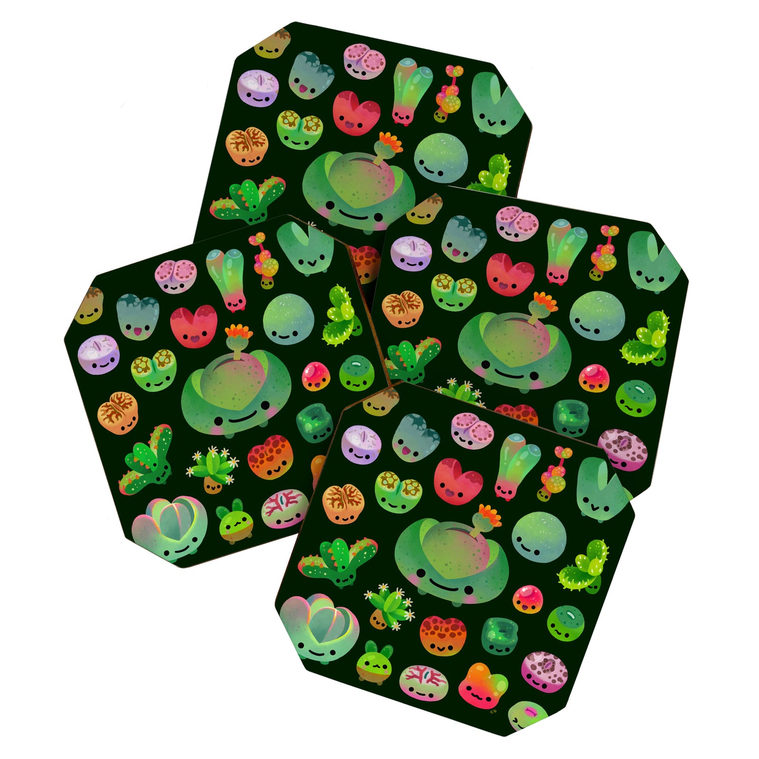 Baby succulent 3 - Mesembs (dark) Coaster Gallery Image 1