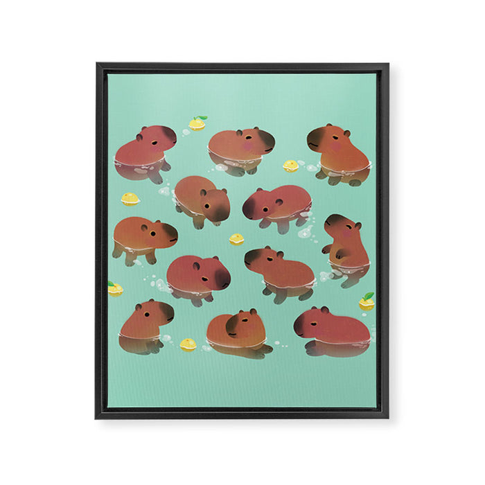 Capybath time Framed Canvas Print Gallery Image 1