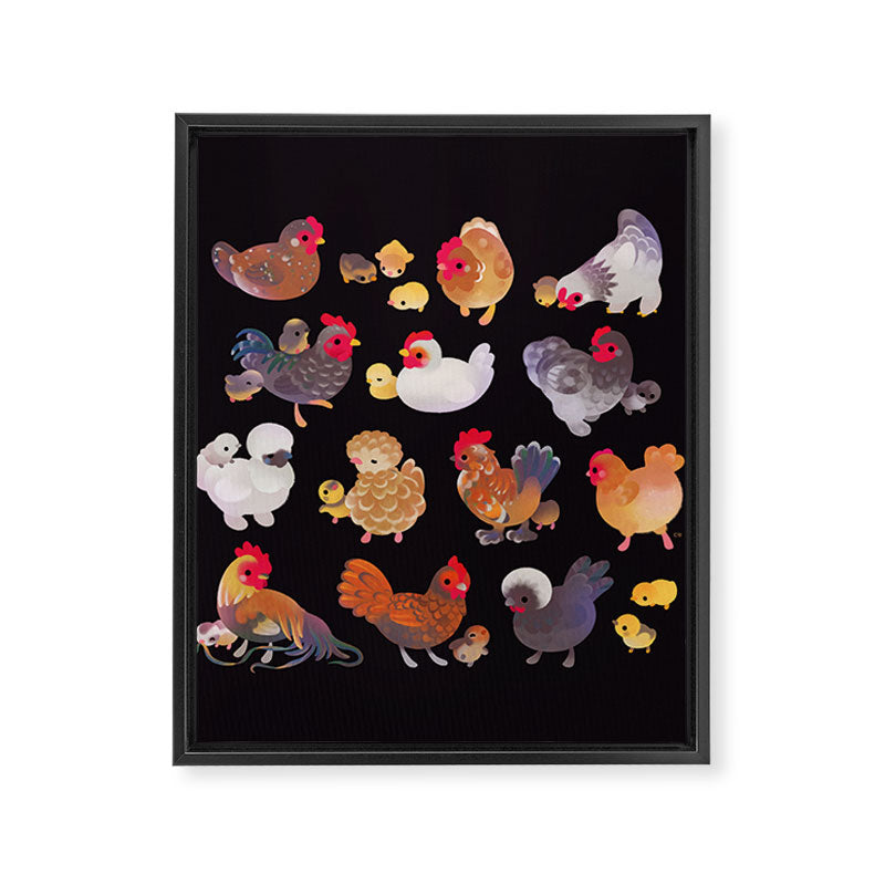 Chicken and Chick - dark Framed Canvas Print Gallery Image 6