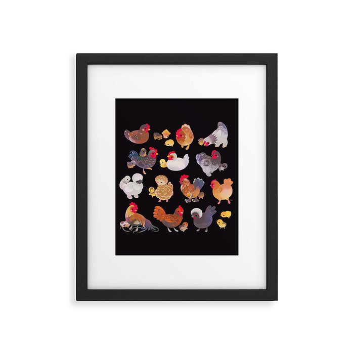 Chicken and Chick - dark Framed Art Print Gallery Image 1
