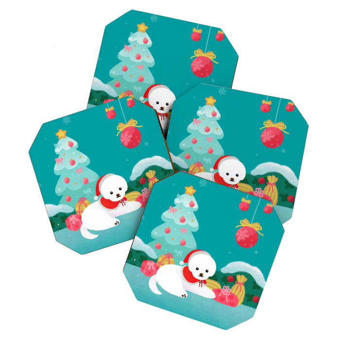 Christmas bichon frise 2 Coaster Gallery Image 1