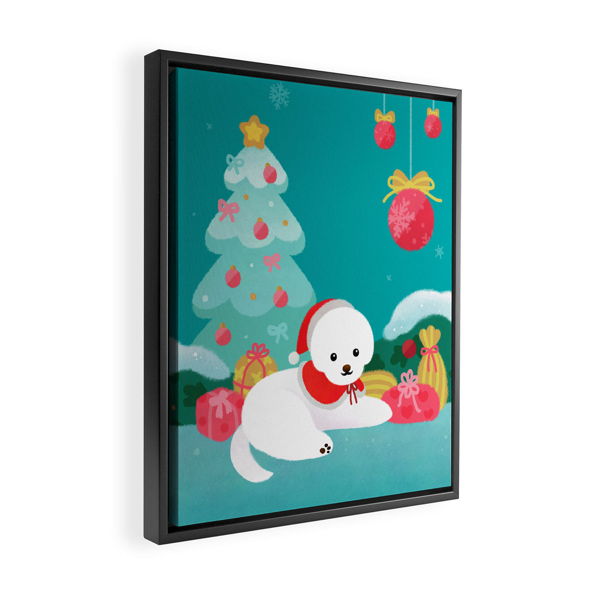 Christmas bichon frise 2 Framed Canvas Print Gallery Image 2