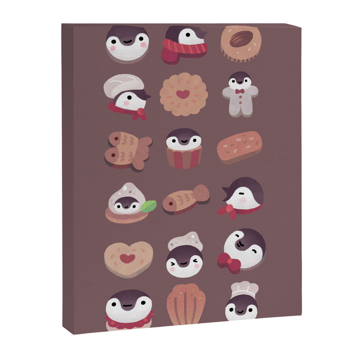 Cookie & cream & penguin - brown  pattern Canvas Print Gallery Image 1