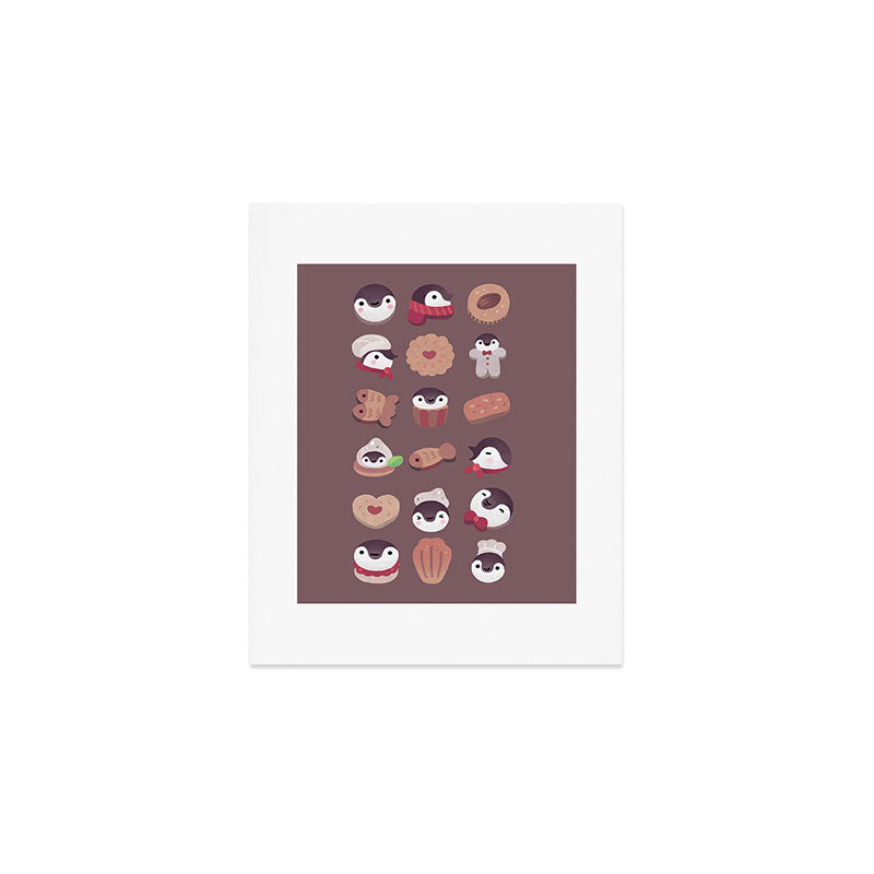 Cookie & cream & penguin - brown  pattern Art Print Gallery Image 1