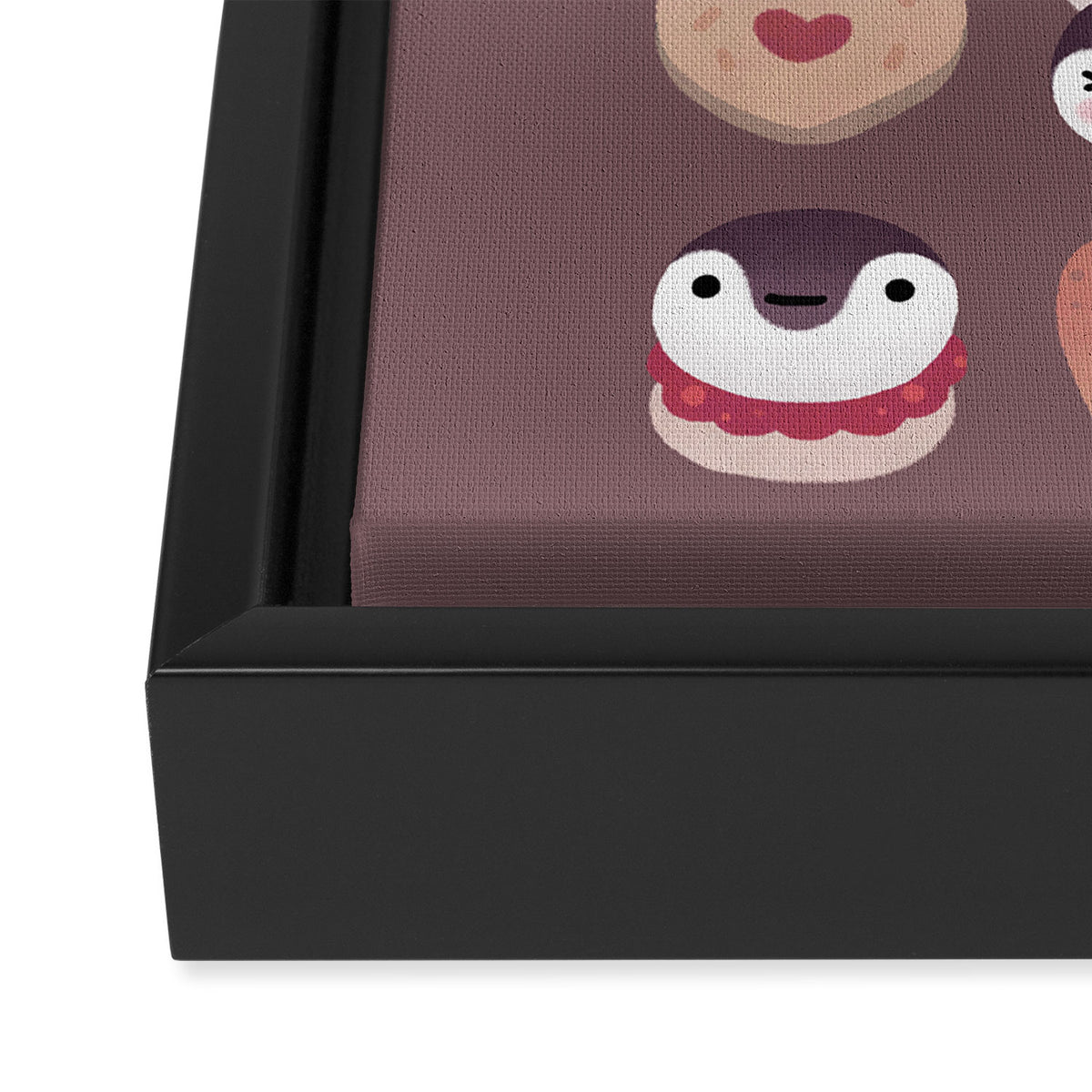 Cookie & cream & penguin - brown  pattern Framed Canvas Print Gallery Image 3