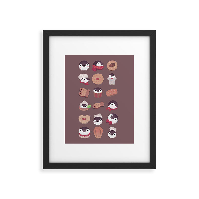 Cookie & cream & penguin - brown  pattern Framed Art Print Gallery Image 5