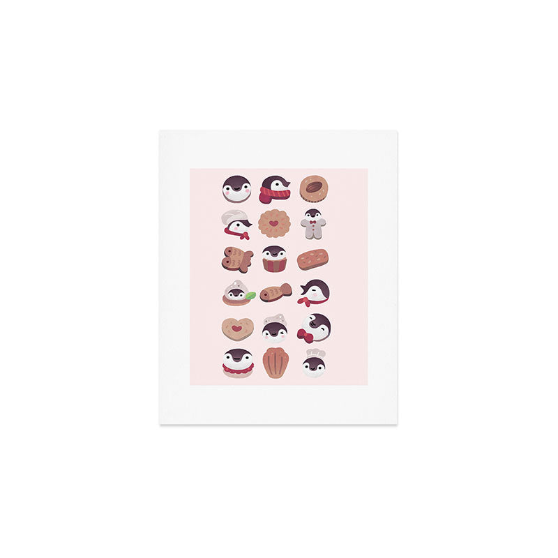Cookie & cream & penguin - pink pattern Art Print Gallery Image 1