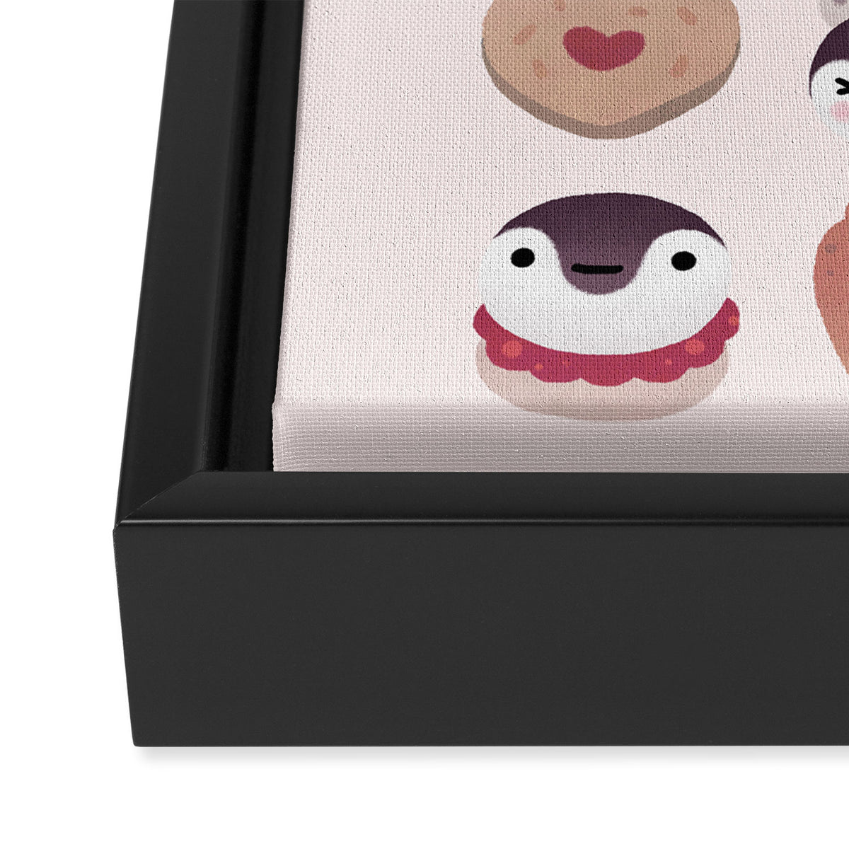 Cookie & cream & penguin - pink pattern Framed Canvas Print Gallery Image 3