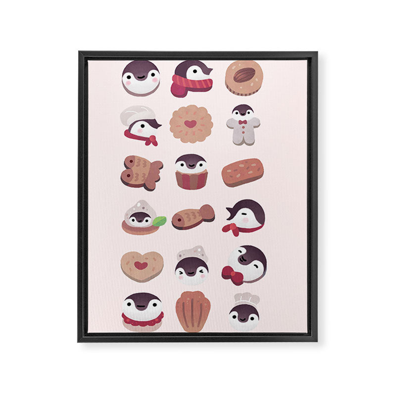 Cookie & cream & penguin - pink pattern Framed Canvas Print Gallery Image 6