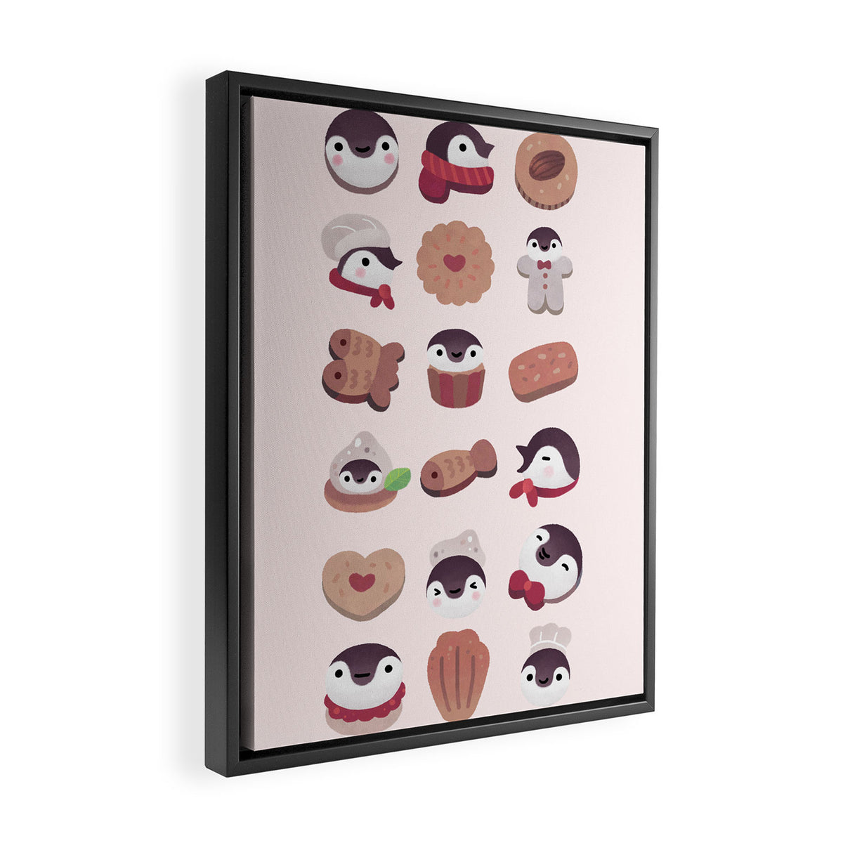 Cookie & cream & penguin - pink pattern Framed Canvas Print Gallery Image 2