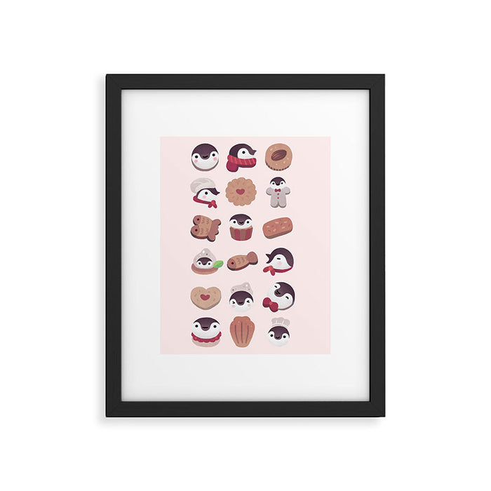 Cookie & cream & penguin - pink pattern Framed Art Print Gallery Image 1