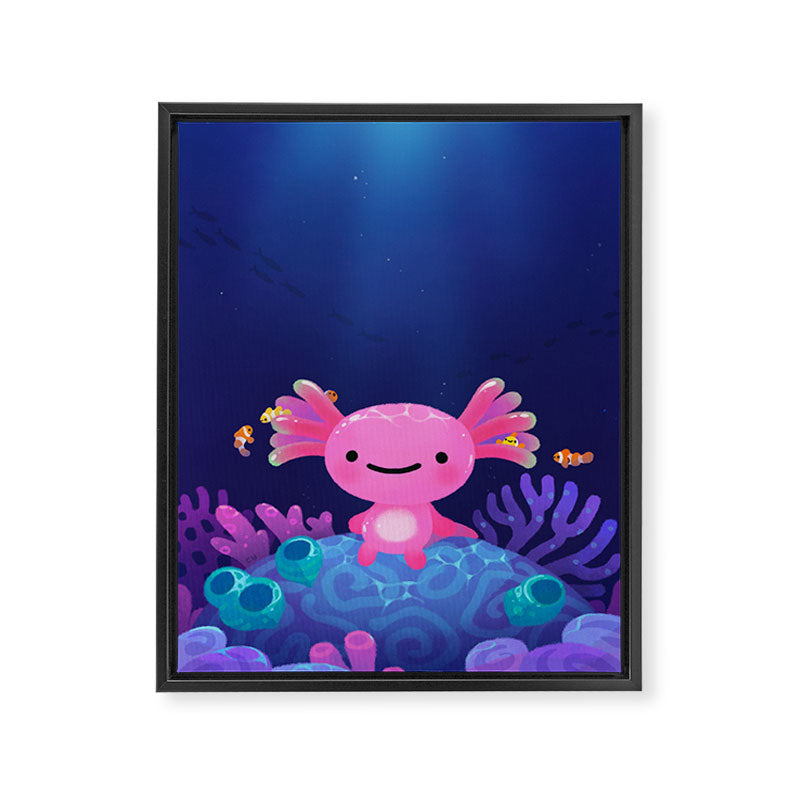 Coral axolotl Framed Canvas Print Gallery Image 6