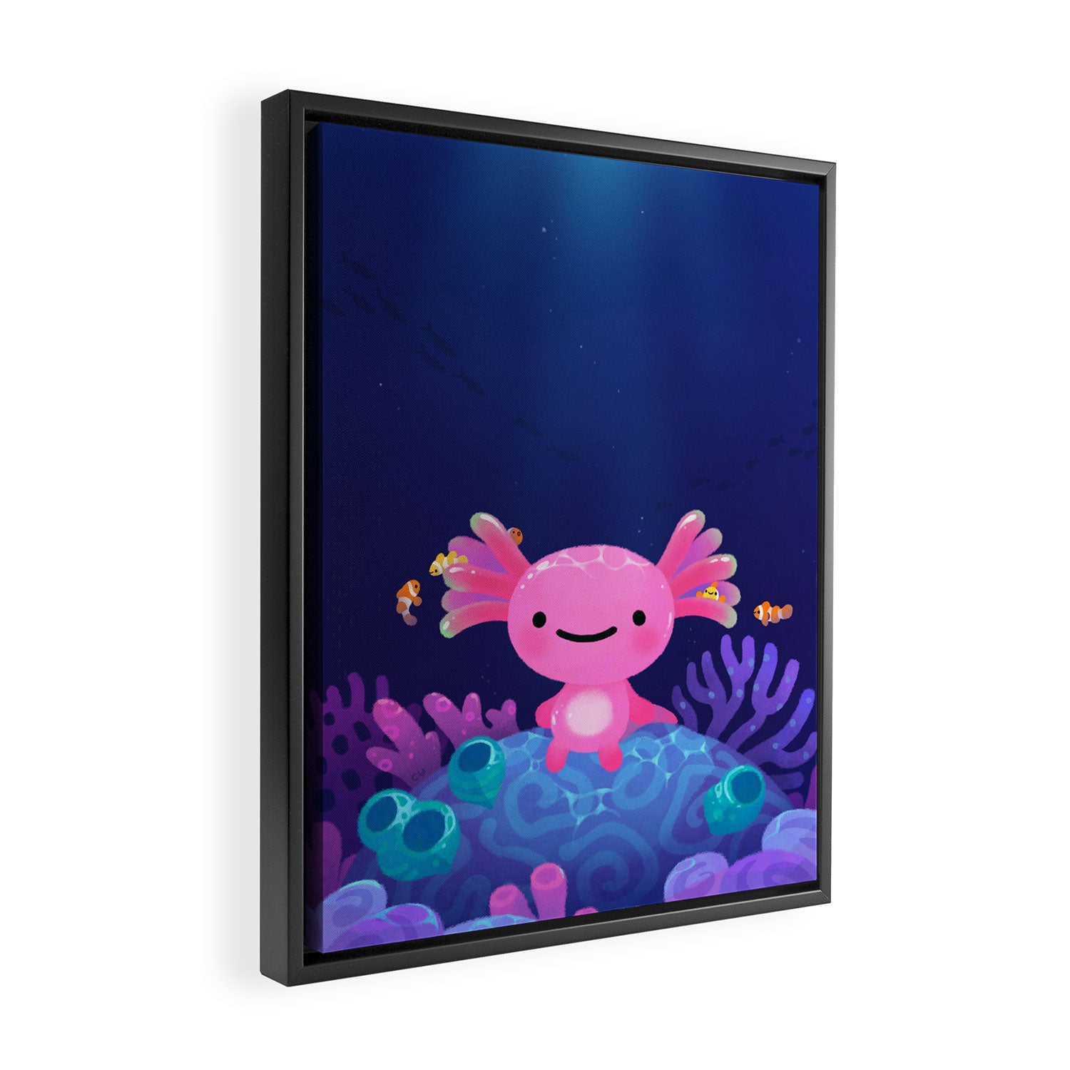 Coral axolotl Framed Canvas Print Gallery Image 2