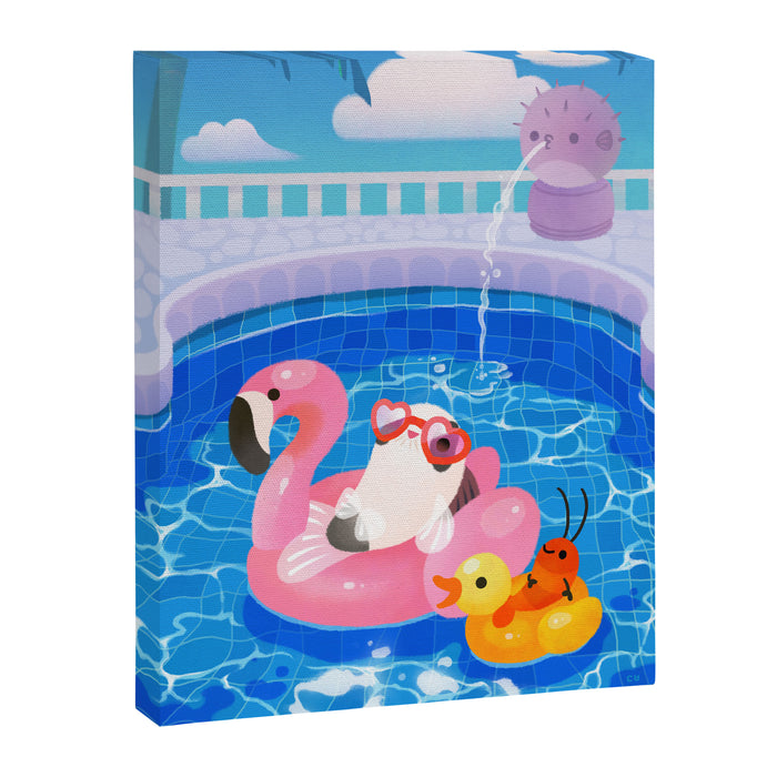 Cory cats in the swimming pool 2 Canvas Print Gallery Image 1