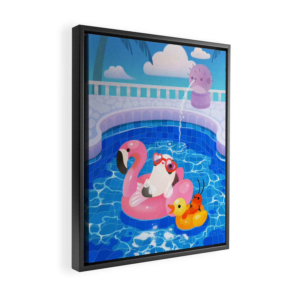Cory cats in the swimming pool 2 Framed Canvas Print Gallery Image 2