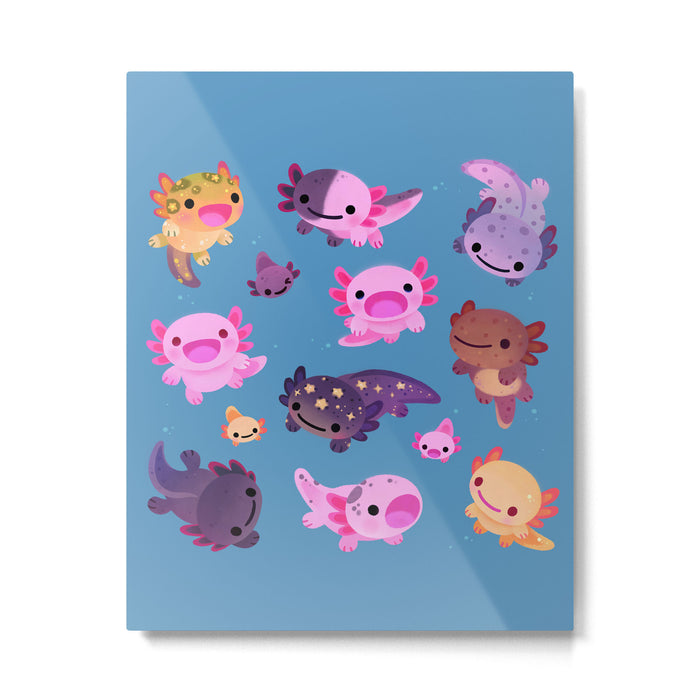 Happy axolotl - blue Metal Print Gallery Image 1