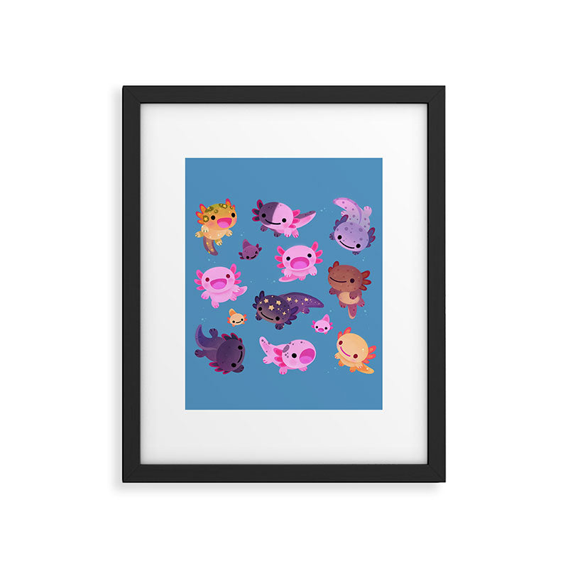 Happy axolotl - blue Framed Art Print Gallery Image 6