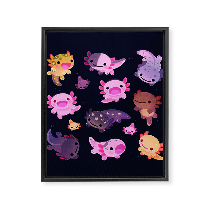 Happy axolotl - dark Framed Canvas Print Gallery Image 8