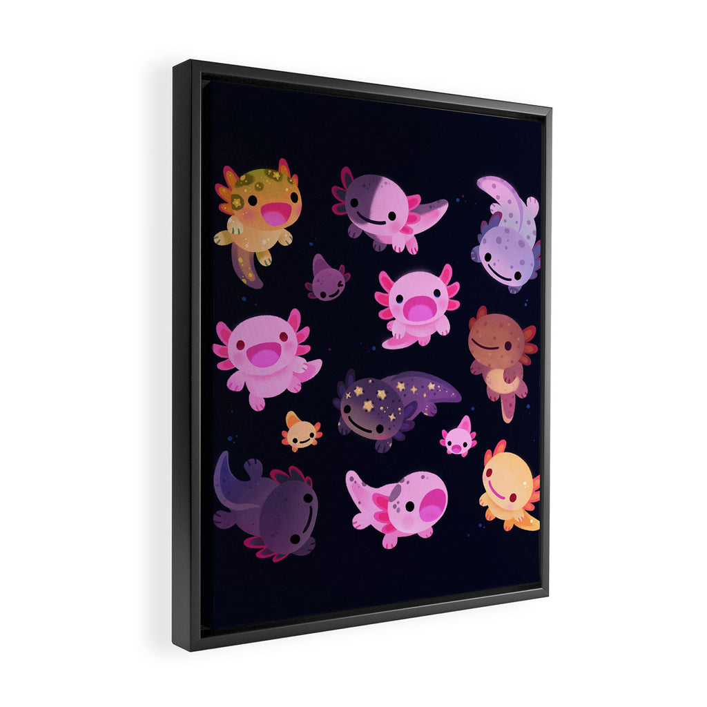 Happy axolotl - dark Framed Canvas Print Gallery Image 2
