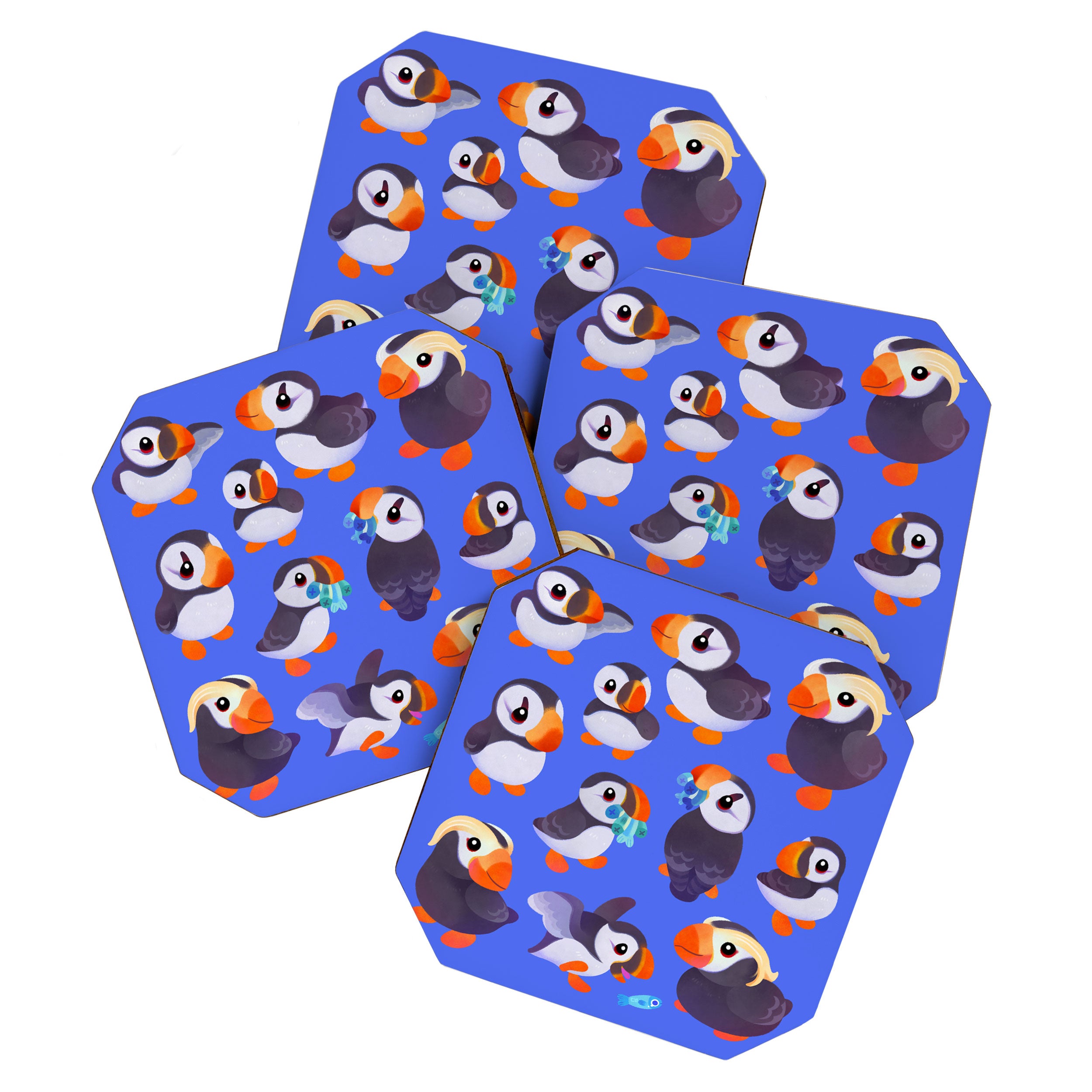 Happy puffin - blue Coaster Gallery Image 1