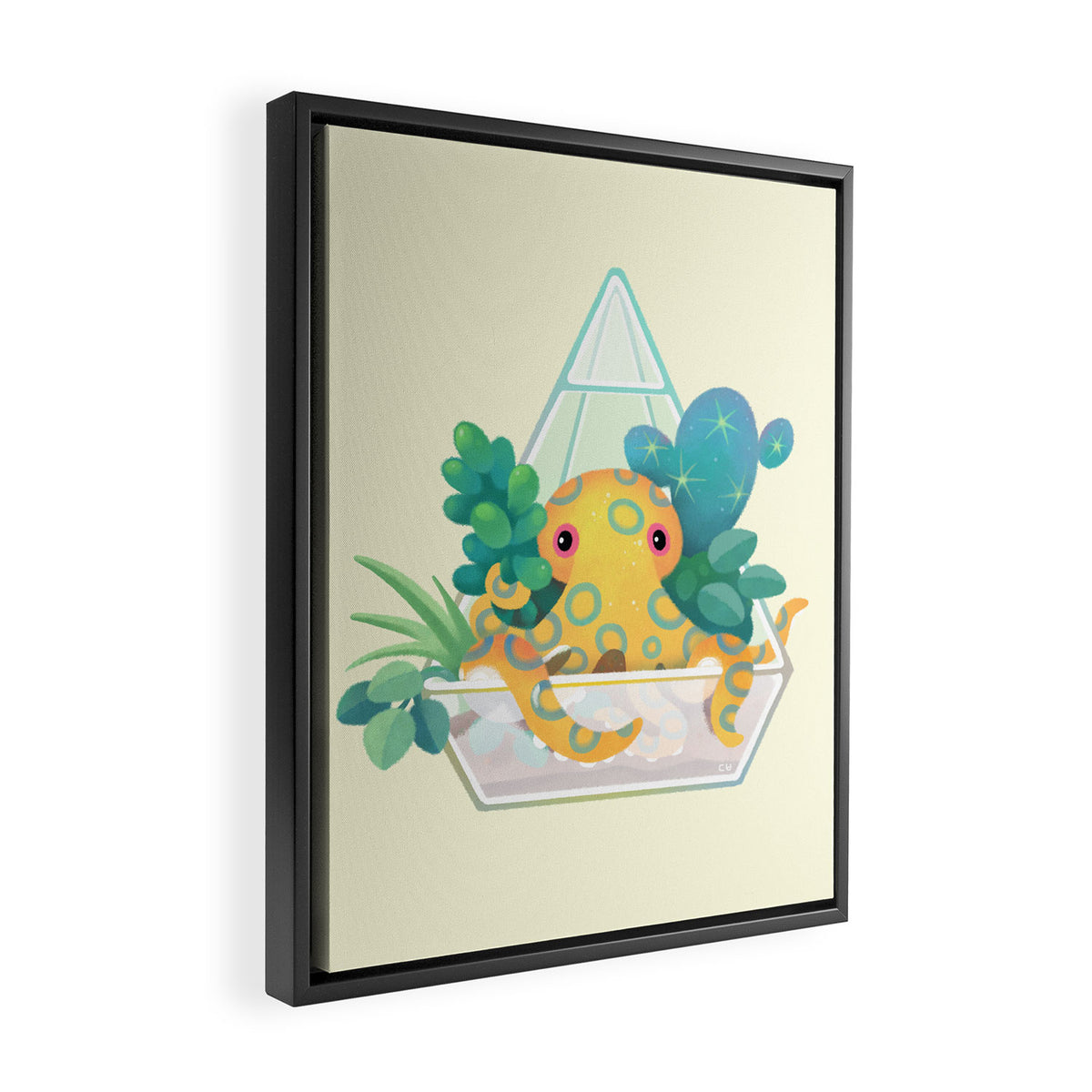 Ocean terrarium - Blue ringed octopus Framed Canvas Print Gallery Image 2