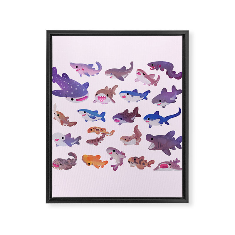 Shark day - pastel Framed Canvas Print Gallery Image 6