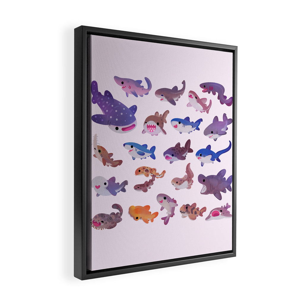 Shark day - pastel Framed Canvas Print Gallery Image 2