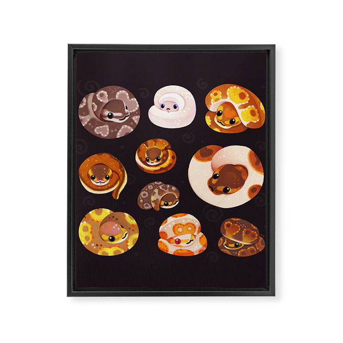 Shy ball pythons - dark Framed Canvas Print Gallery Image 1