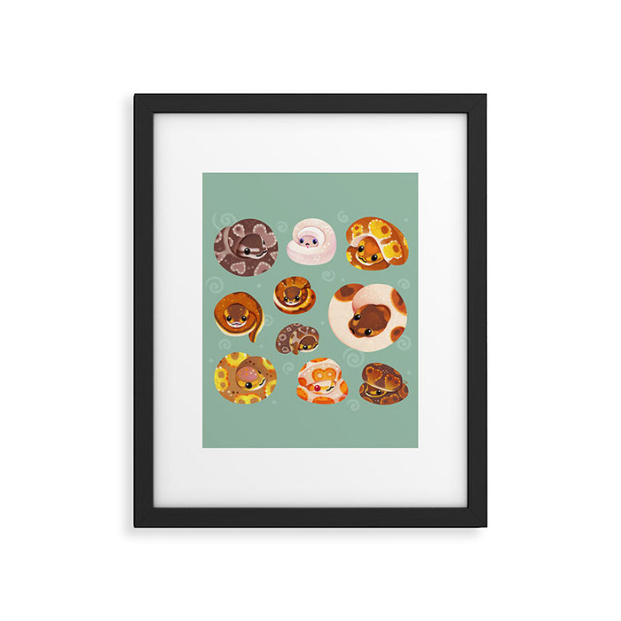 Shy ball pythons - green Framed Art Print Gallery Image 1