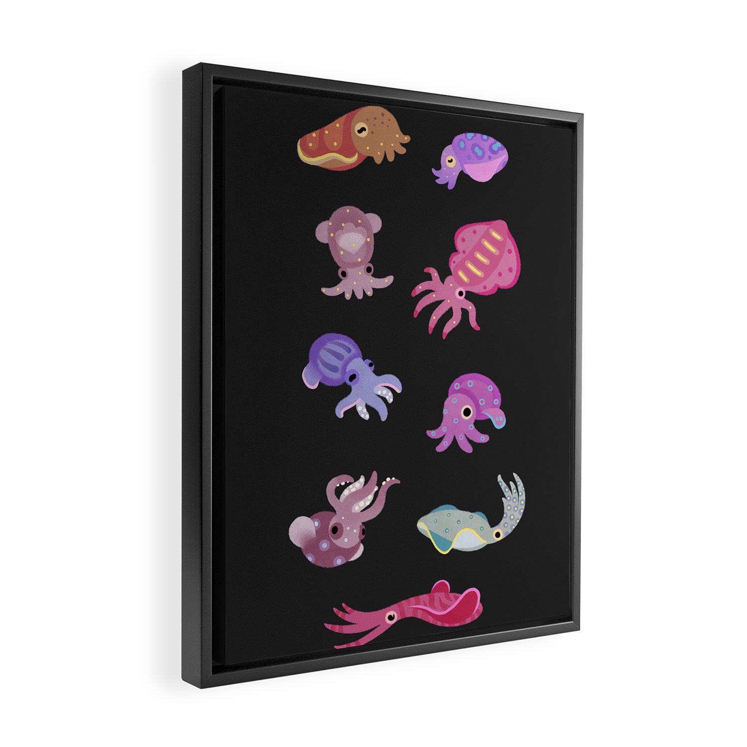 Squids - black Framed Canvas Print Gallery Image 2