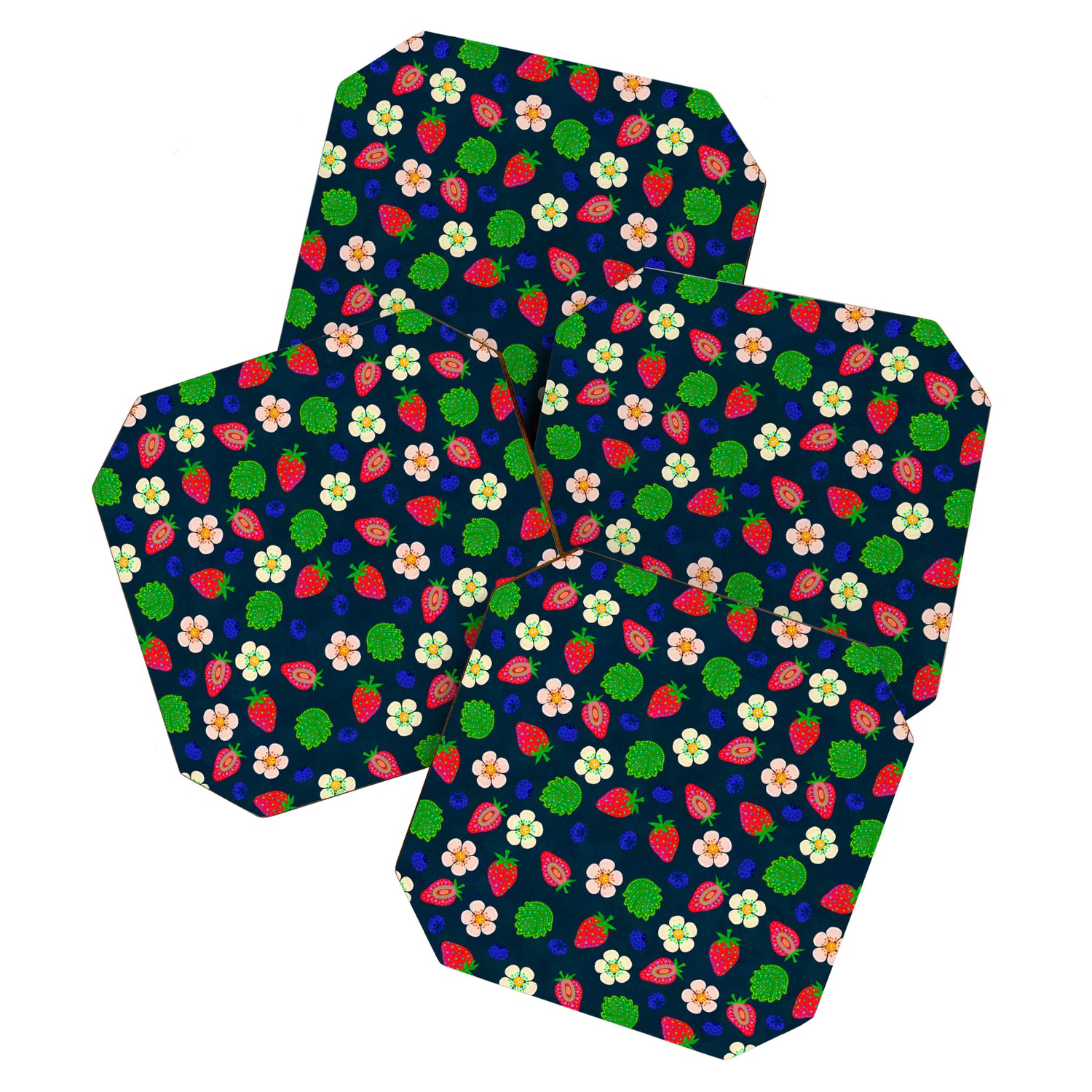 Strawberry magic - navy Coaster Gallery Image 1