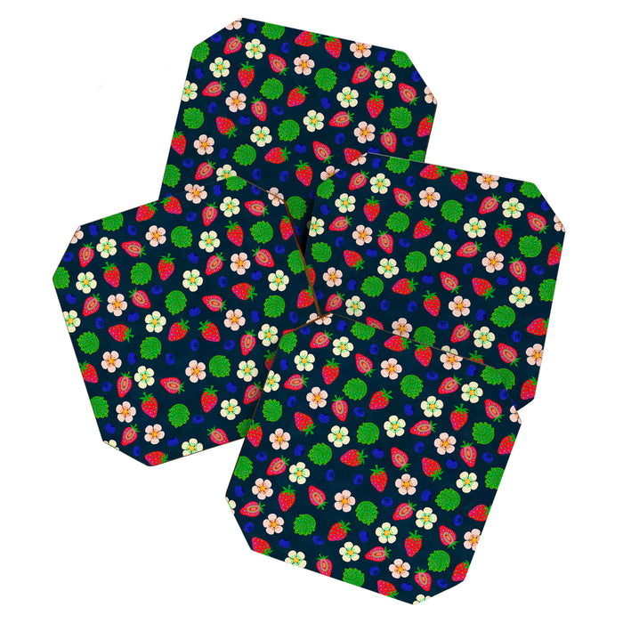 Strawberry magic - navy Coaster Gallery Image 1