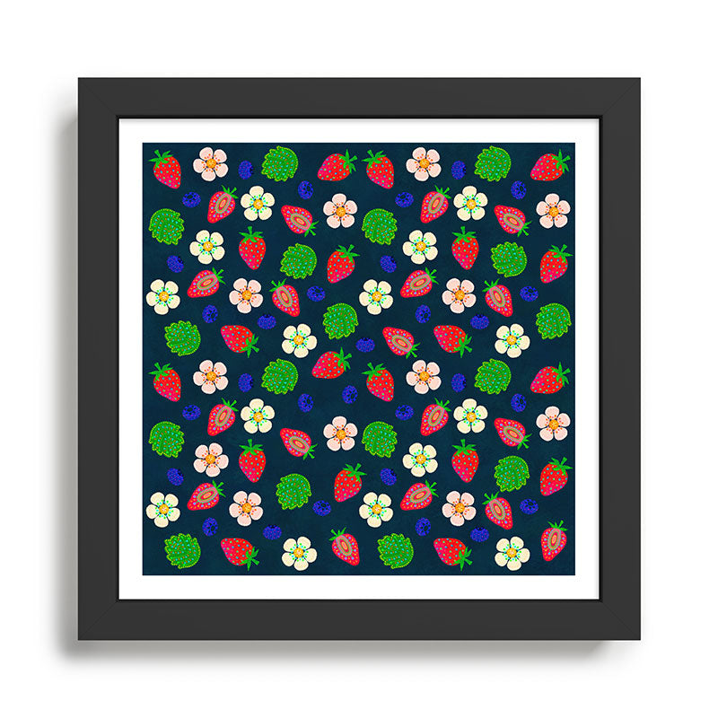 Strawberry magic - navy Framed Art Print Gallery Image 1