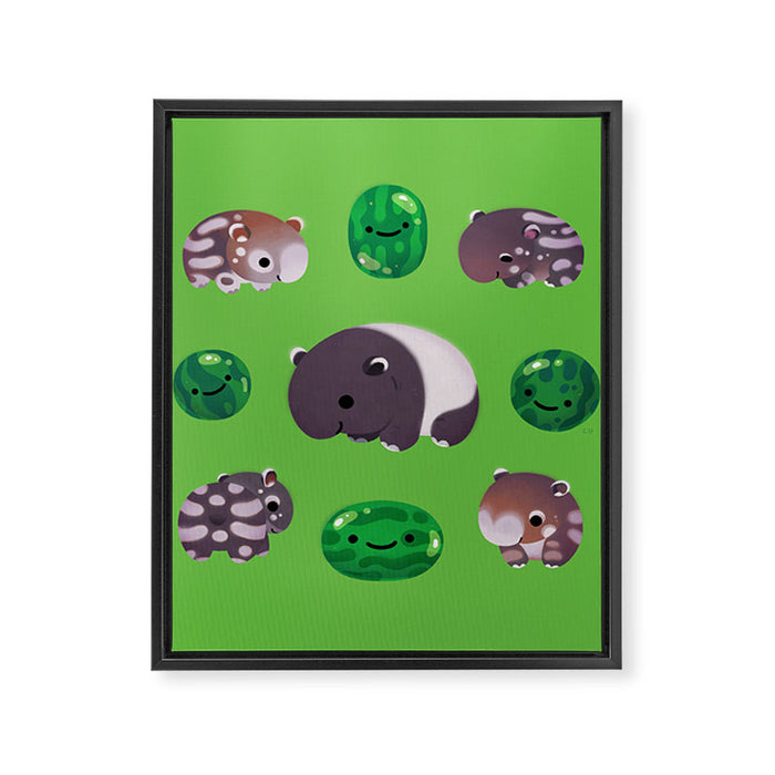 Tapir and baby watermelons Framed Canvas Print Gallery Image 1