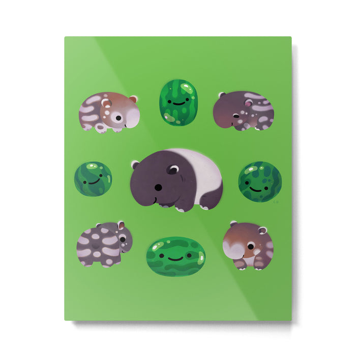 Tapir and baby watermelons Metal Print Gallery Image 1
