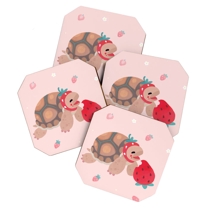 Tortoises love strawberries Coaster Gallery Image 1