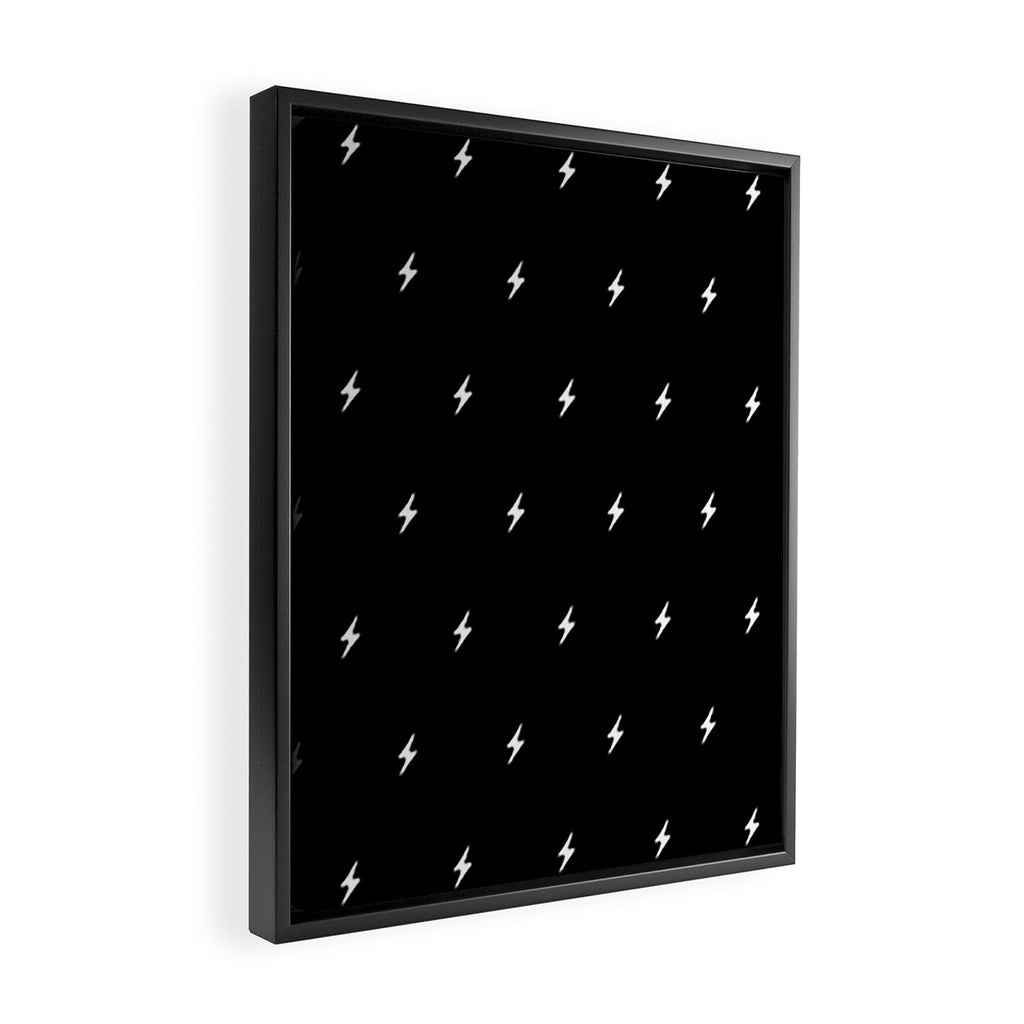 Black and White Lightning Bolt pattern Framed Canvas Print Gallery Image 2