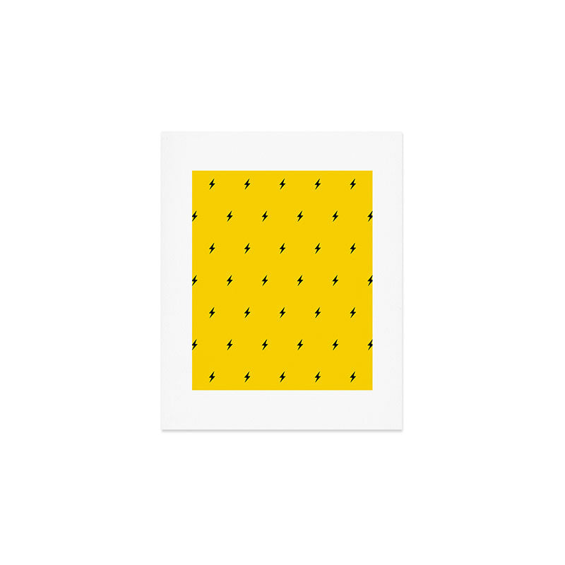 Black Lightning Bolt pattern on Yellow background Art Print Gallery Image 1