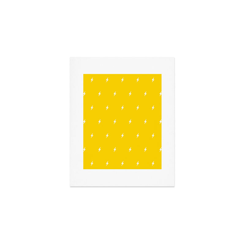 White Lightning Bolt pattern on Yellow background Art Print Gallery Image 1