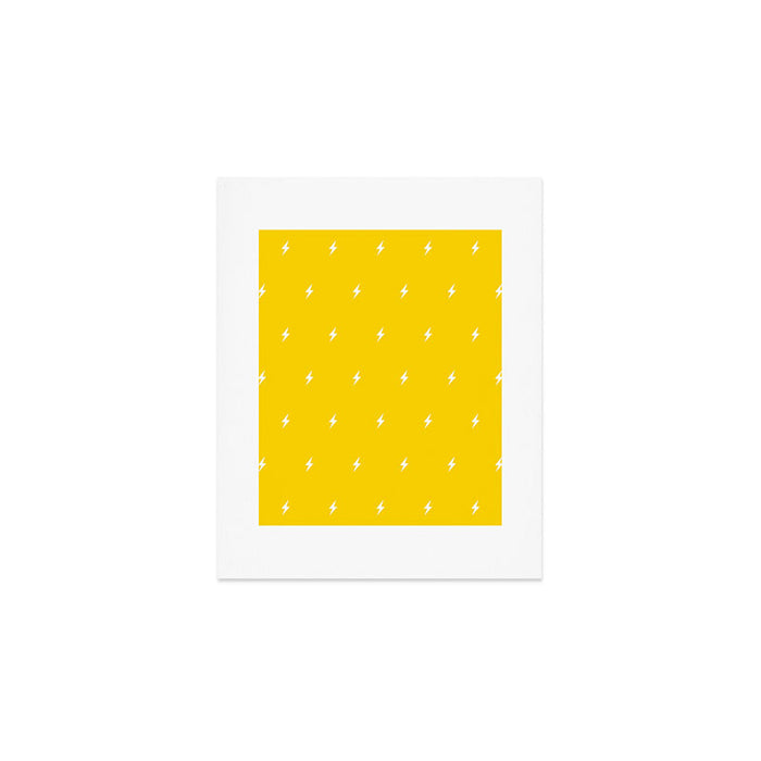 White Lightning Bolt pattern on Yellow background Art Print Gallery Image 1