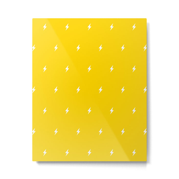 White Lightning Bolt pattern on Yellow background Metal Print Gallery Image 1