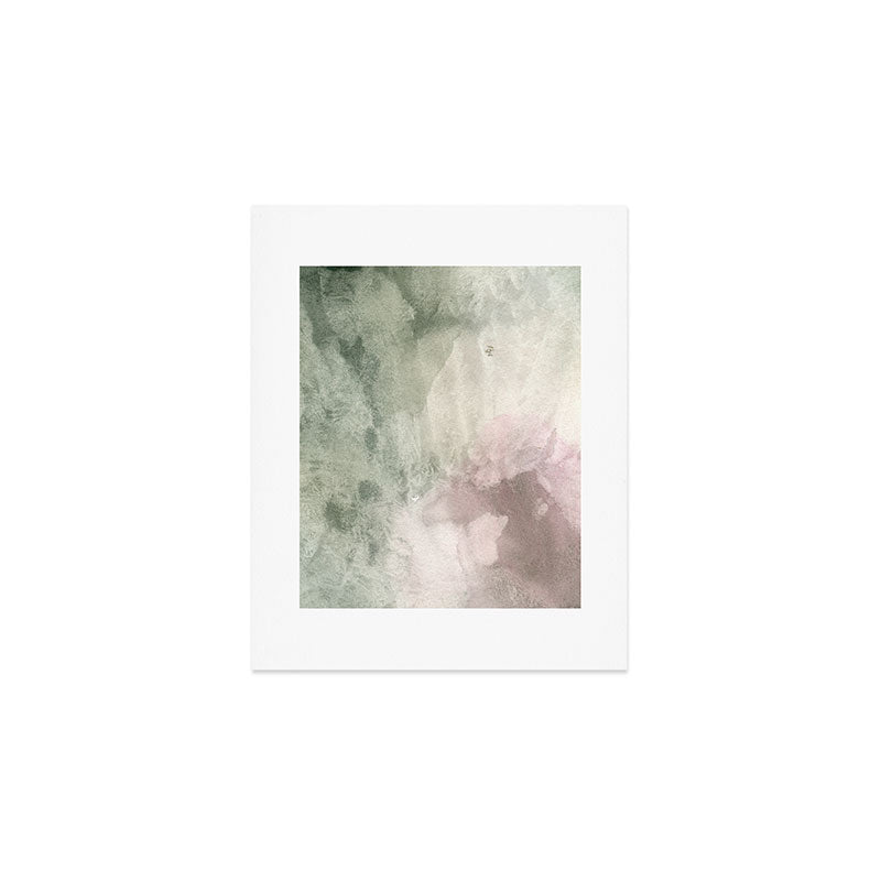 Abstract blush pink green white watercolor brushstrokes Art Print Gallery Image 1