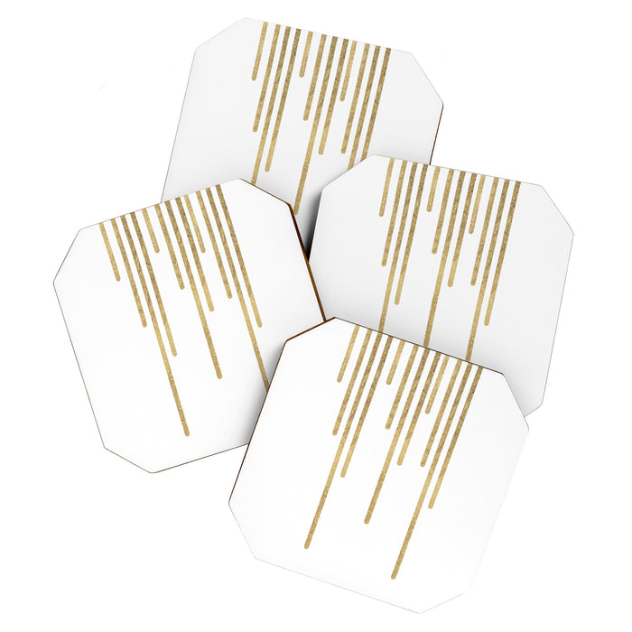 Abstract minimalist white gold geometrical lines Coaster Gallery Image 1