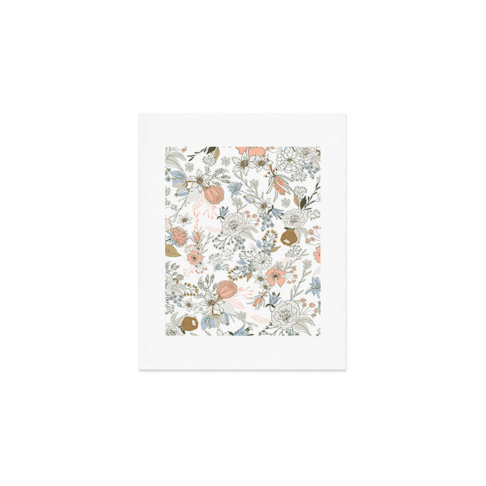 Abstract modern coral white pastel rustic floral Art Print Gallery Image 1
