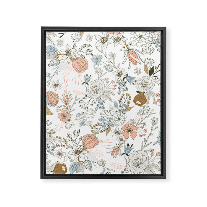 Abstract modern coral white pastel rustic floral Framed Canvas Print Gallery Image 1