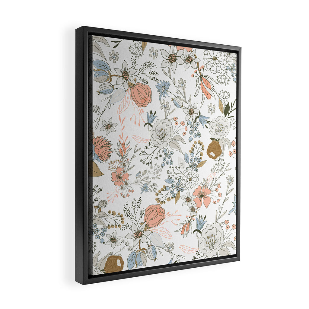Abstract modern coral white pastel rustic floral Framed Canvas Print Gallery Image 2