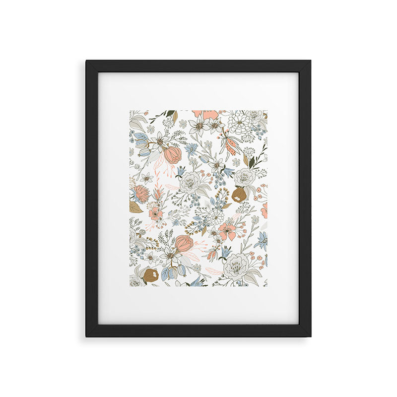 Abstract modern coral white pastel rustic floral Framed Art Print Gallery Image 6
