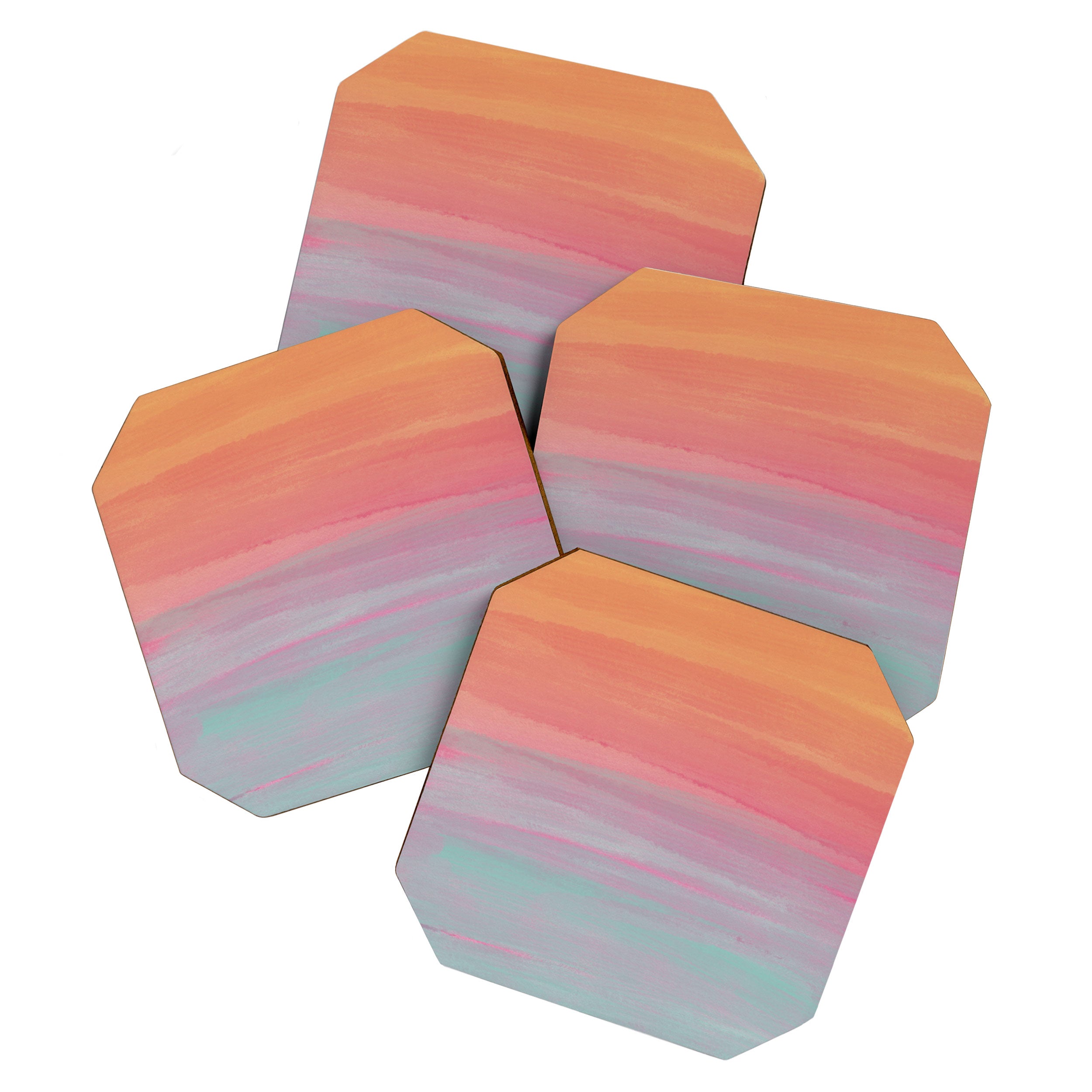 Abstract Orange Pink Teal Watercolor Sunset  Coaster Gallery Image 1