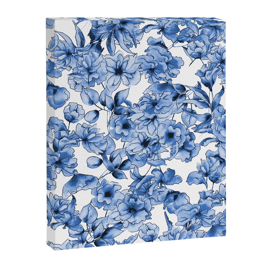 Abstract watercolor navy blue white floral illustration Canvas Print Gallery Image 8
